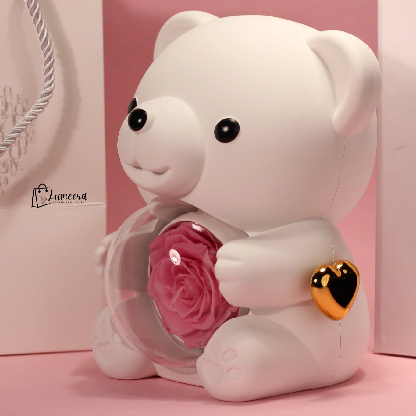 Snowblush Bear Preserved Flower Jewellery Gift Box