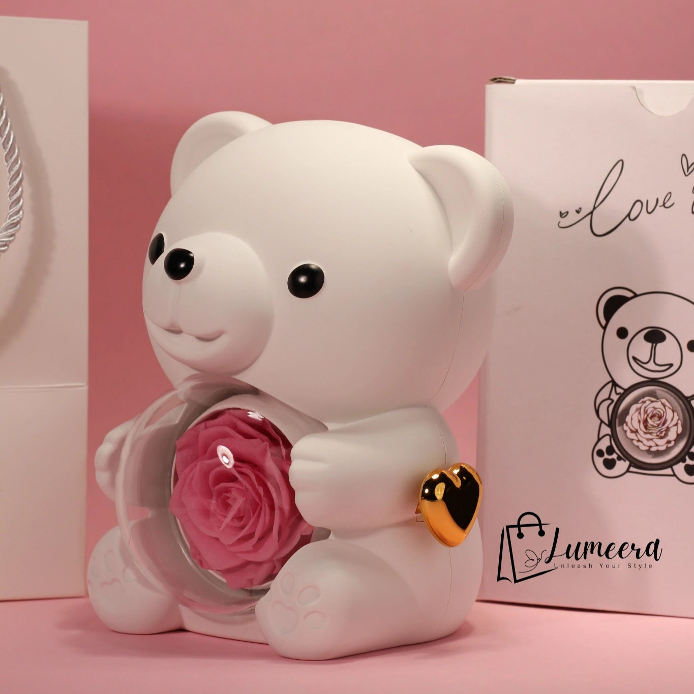 Snowblush Bear Preserved Flower Jewellery Gift Box