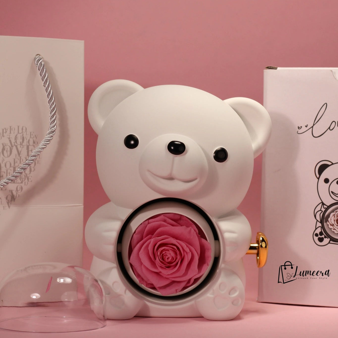 Snowblush Bear Preserved Flower Jewellery Gift Box