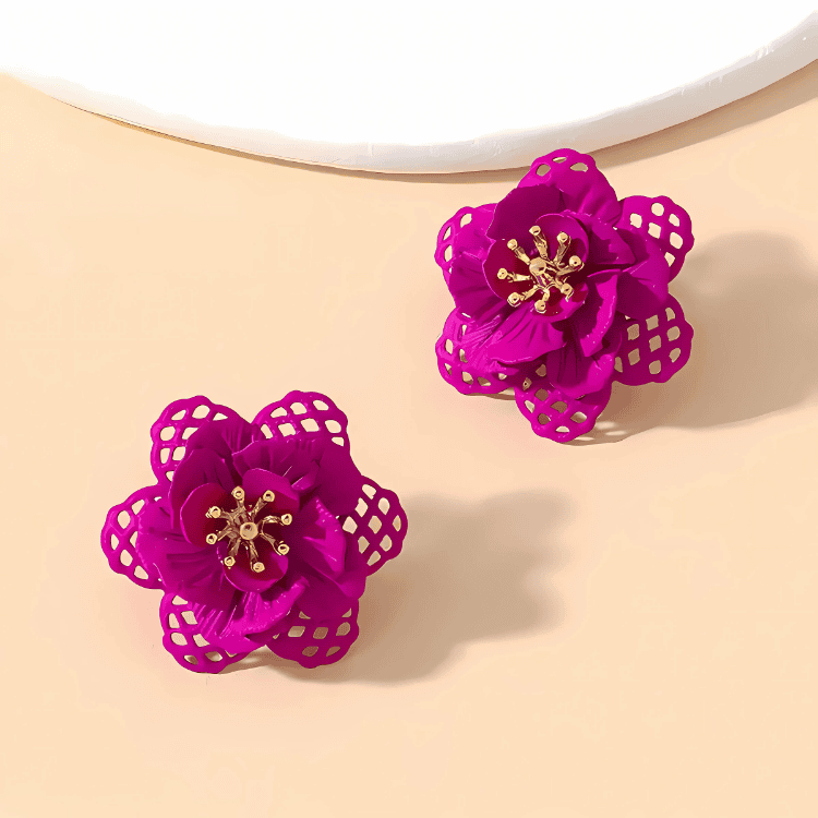 Pink Lacework Florals Studs Earrings