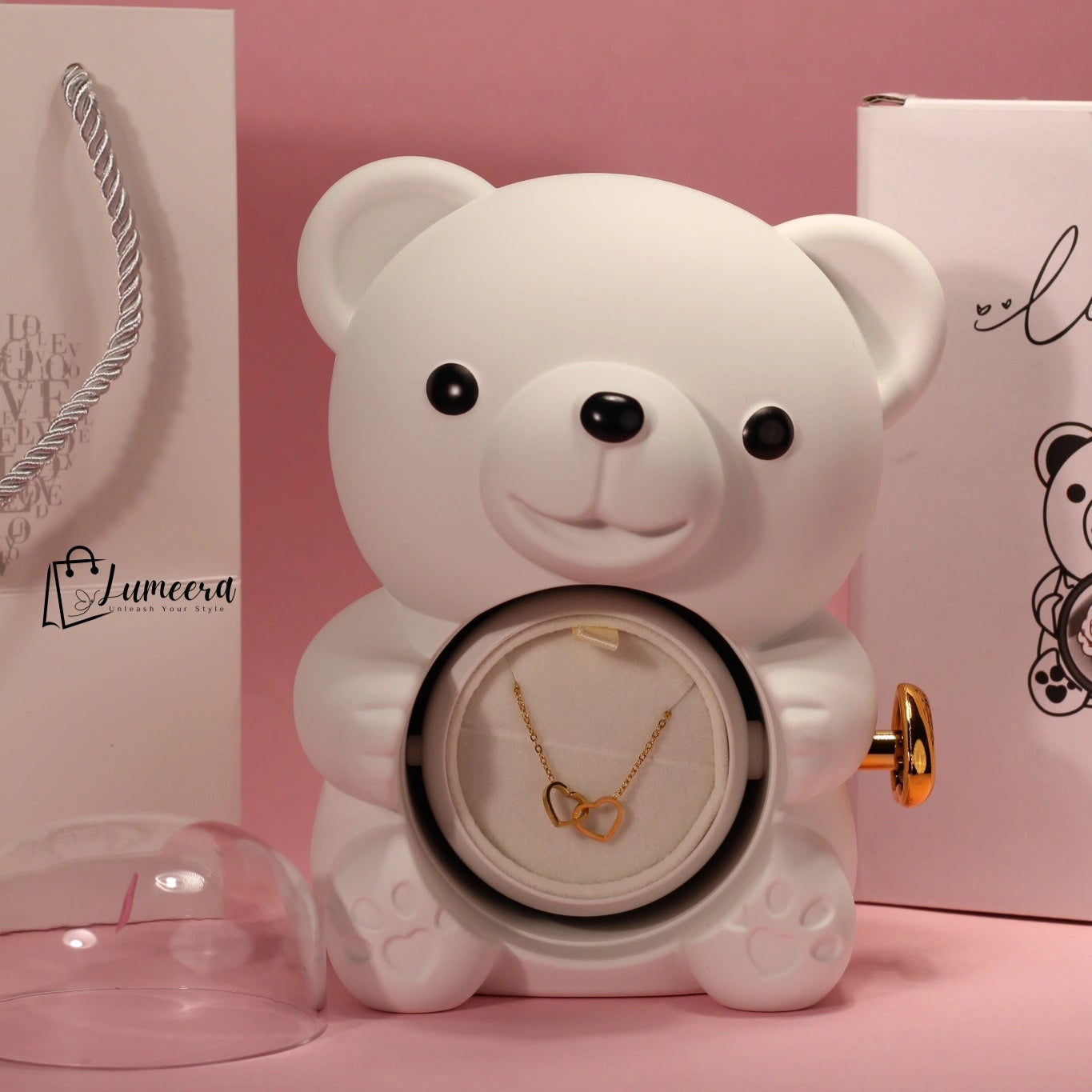 Ethereal Glow Bear Preserved Flower Jewellery Gift Box