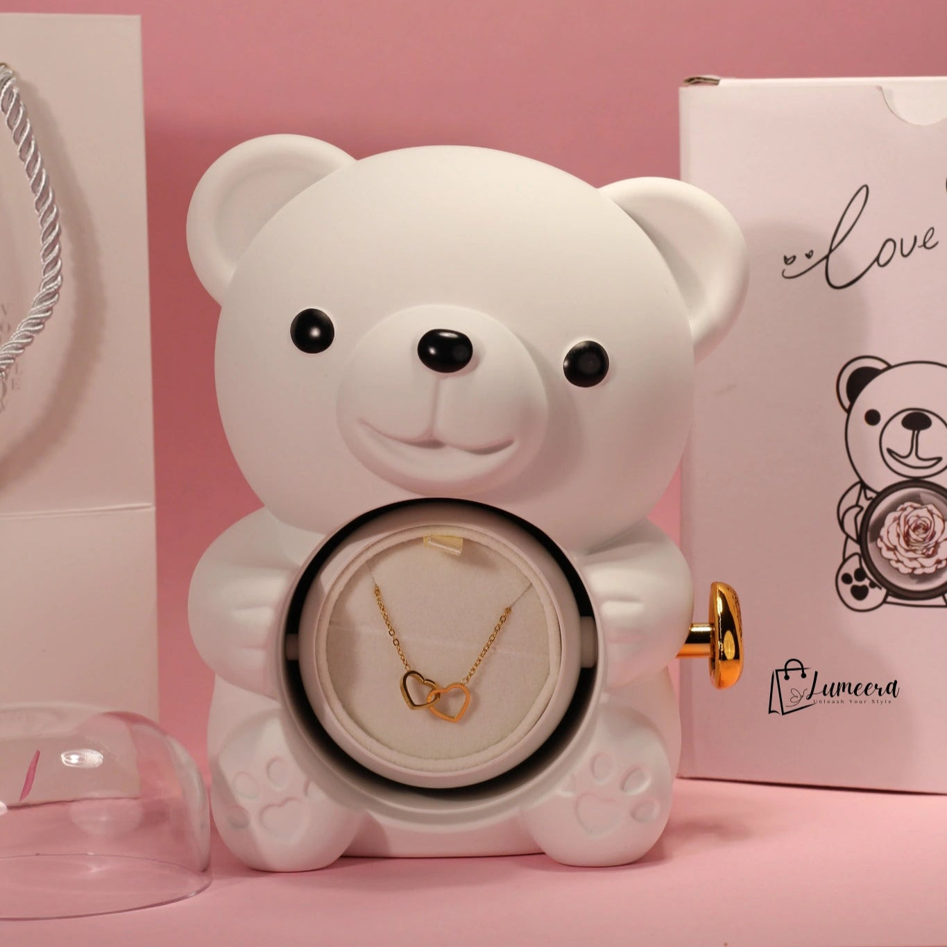 Ethereal Glow Bear Preserved Flower Jewellery Gift Box