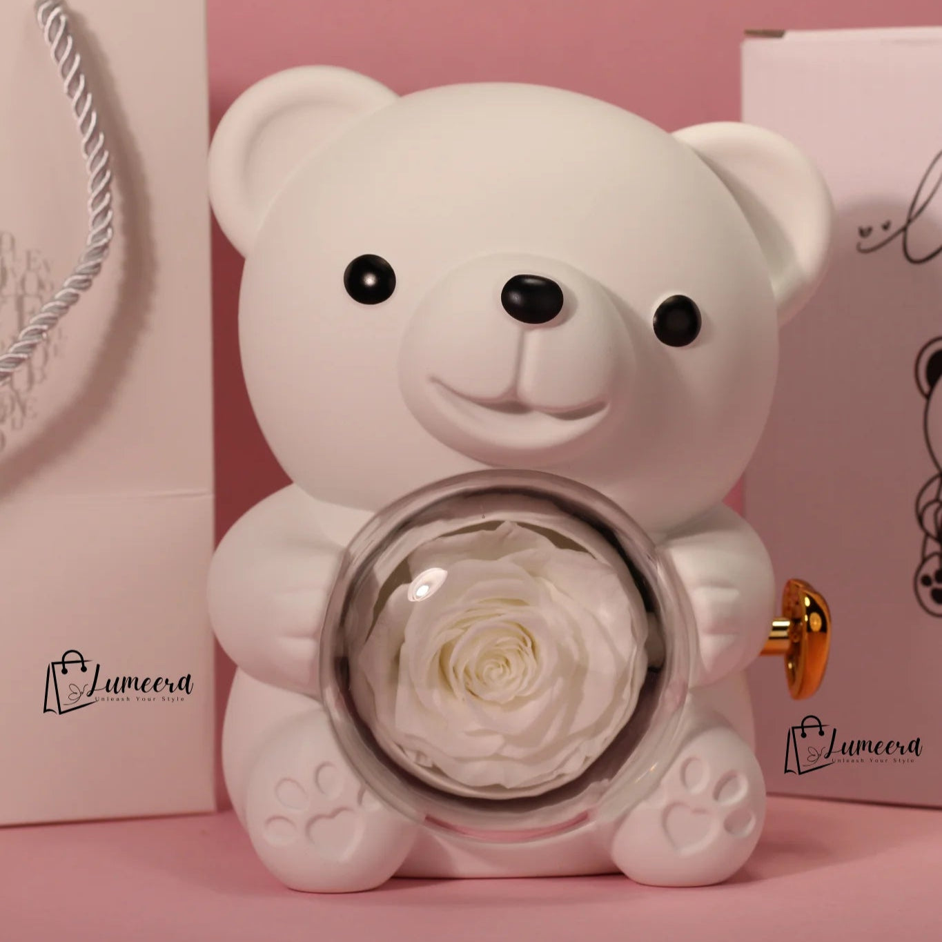 Ethereal Glow Bear Preserved Flower Jewellery Gift Box