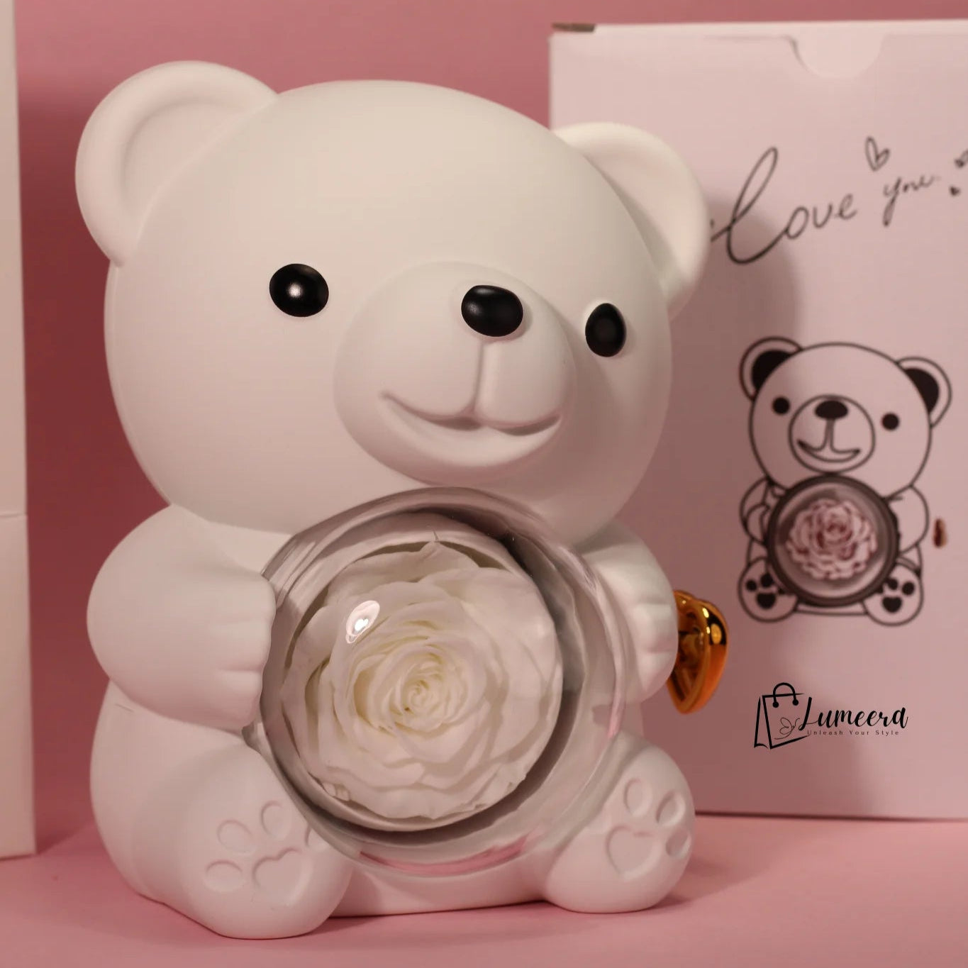 Ethereal Glow Bear Preserved Flower Jewellery Gift Box