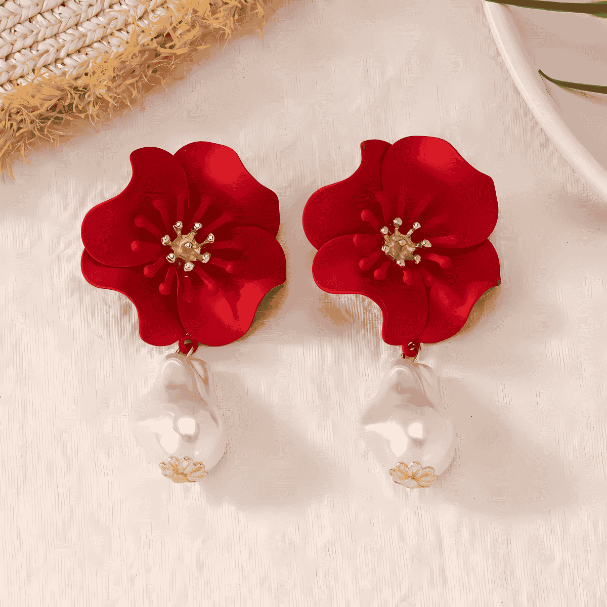 Scarlet Pearl Drop Earrings