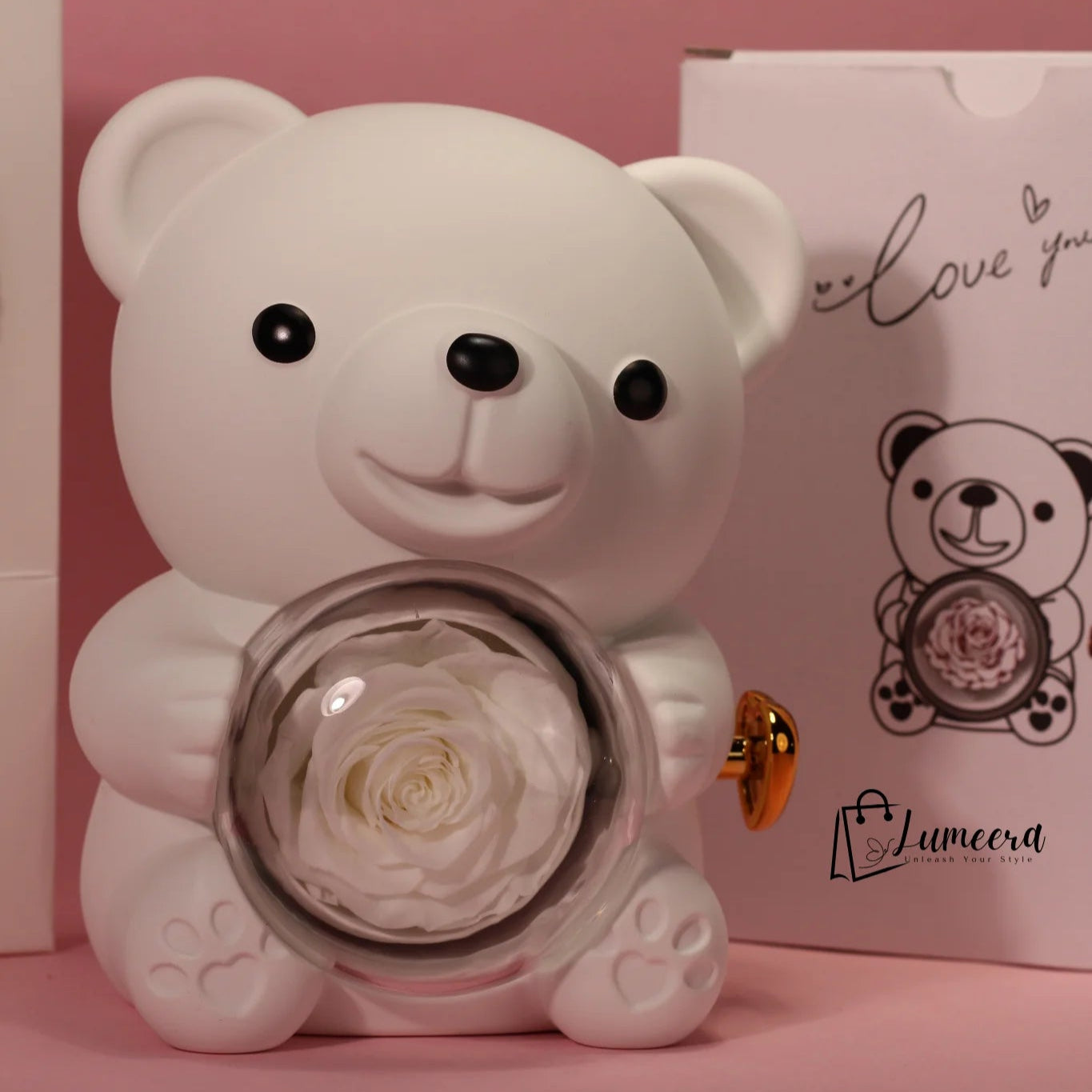 Ethereal Glow Bear Preserved Flower Jewellery Gift Box