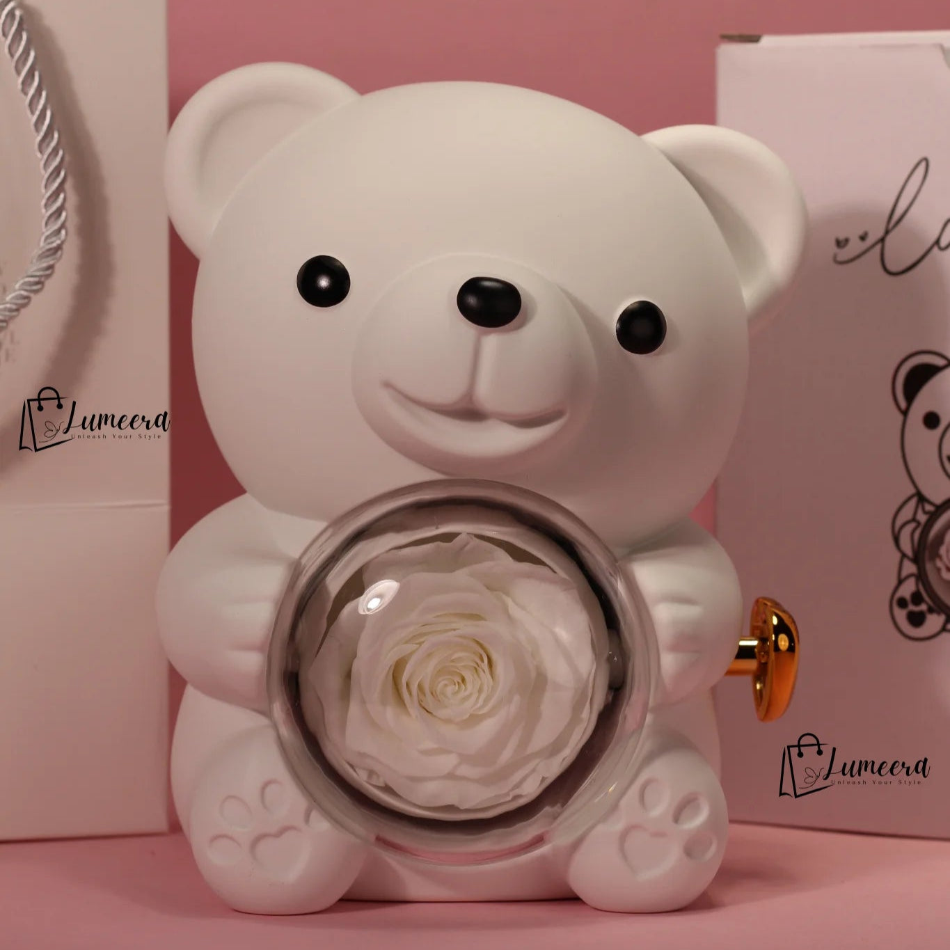 Ethereal Glow Bear Preserved Flower Jewellery Gift Box