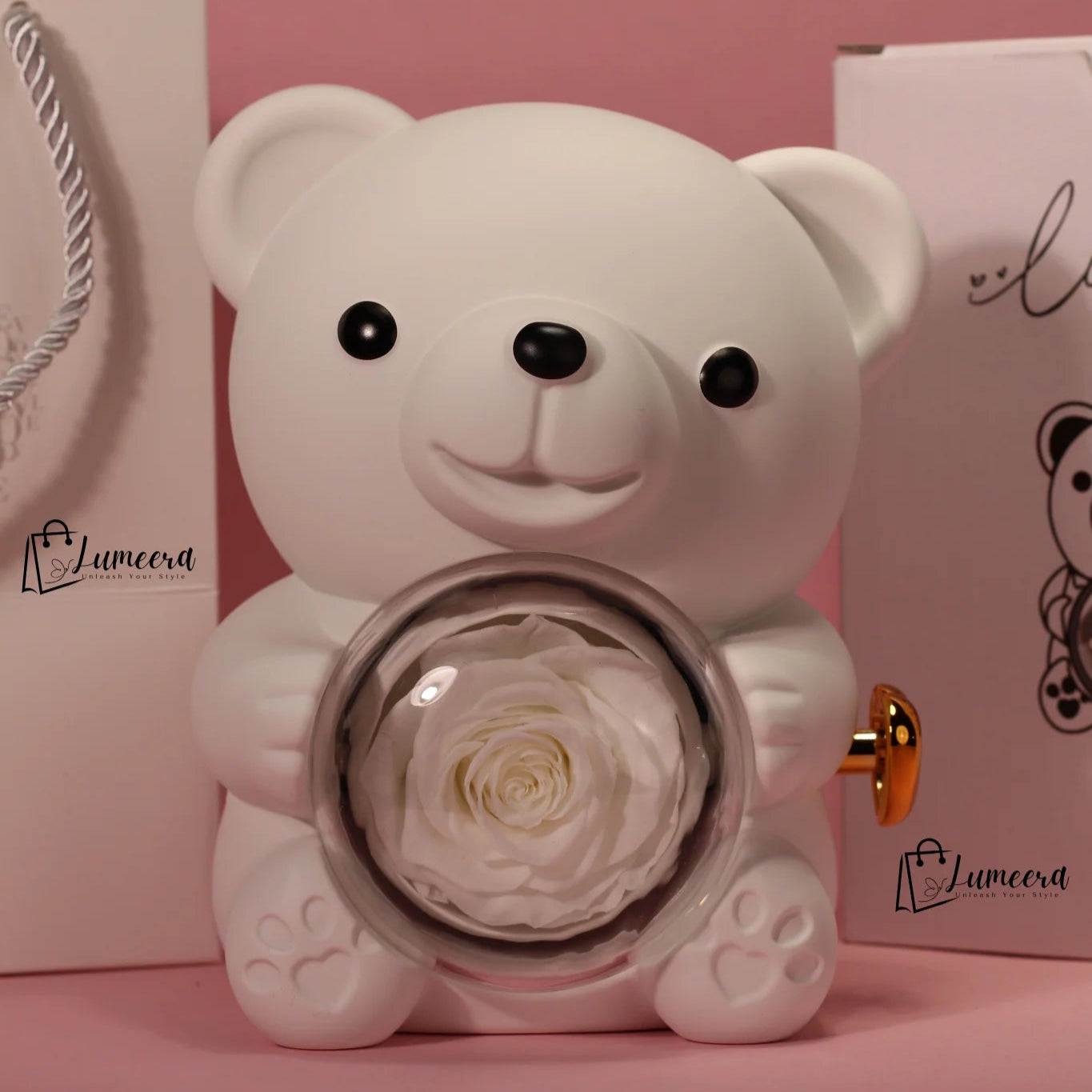 Ethereal Glow Bear Preserved Flower Jewellery Gift Box