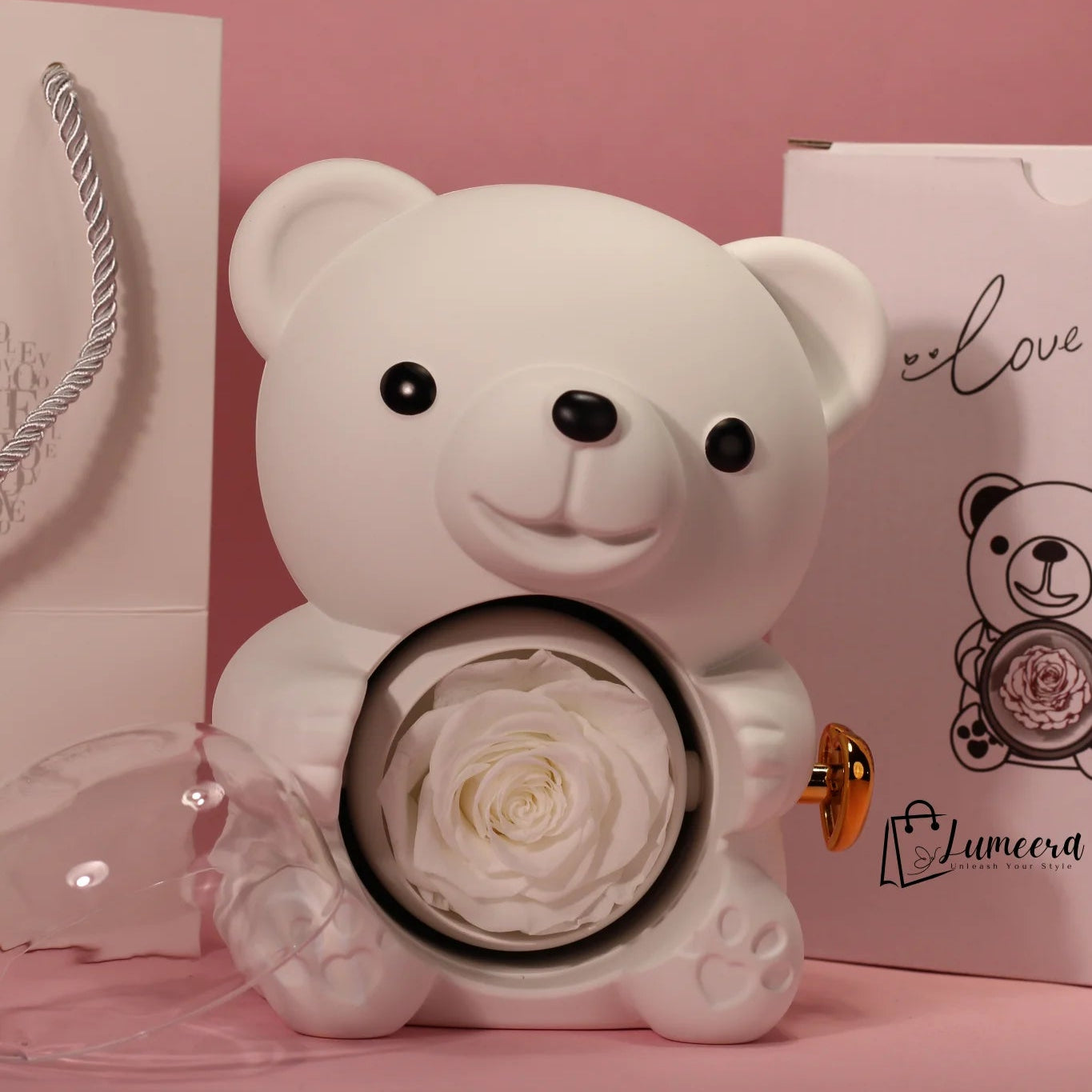 Ethereal Glow Bear Preserved Flower Jewellery Gift Box