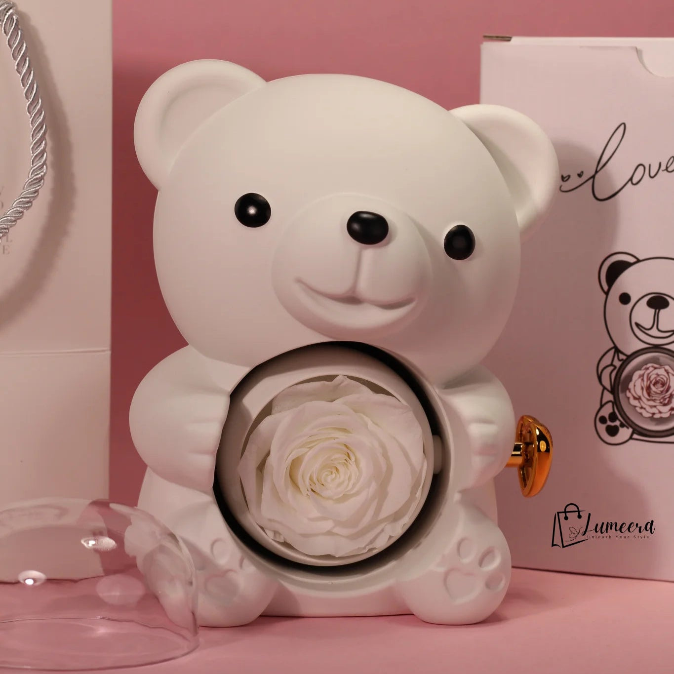 Ethereal Glow Bear Preserved Flower Jewellery Gift Box