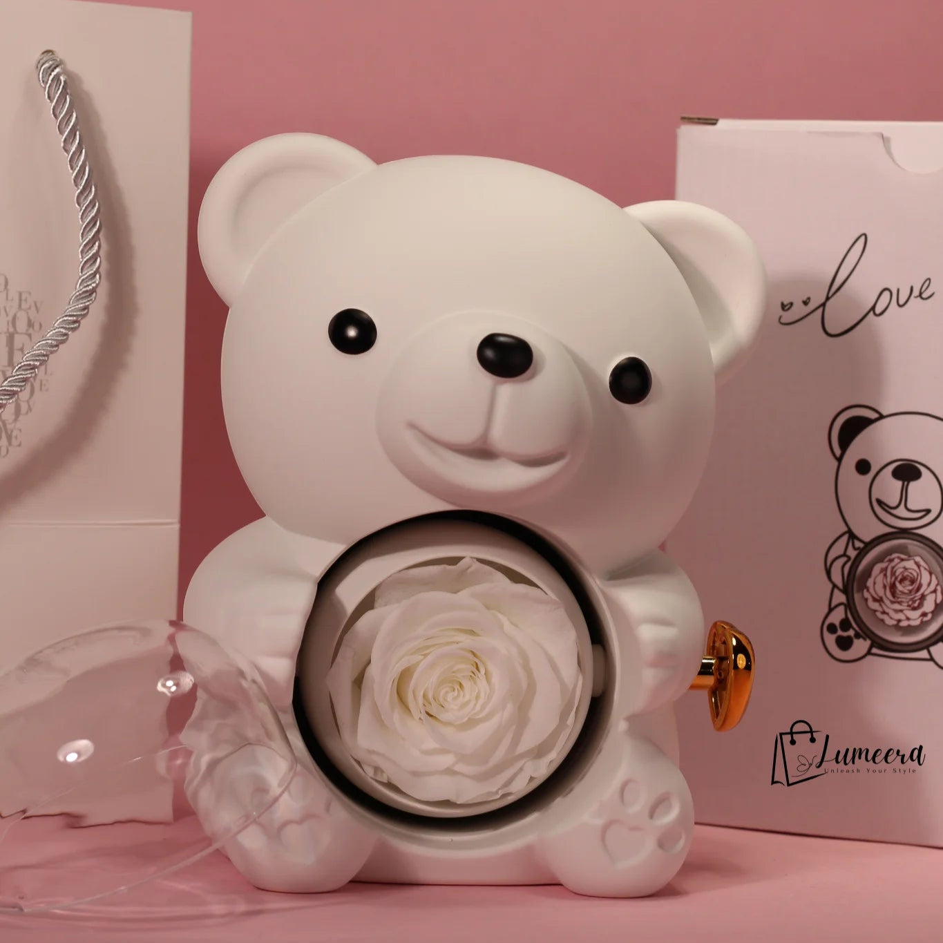 Ethereal Glow Bear Preserved Flower Jewellery Gift Box