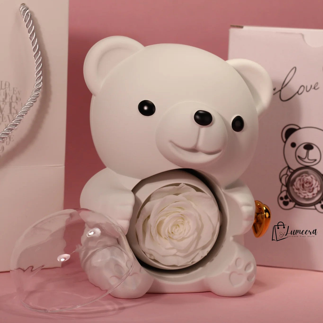 Ethereal Glow Bear Preserved Flower Jewellery Gift Box