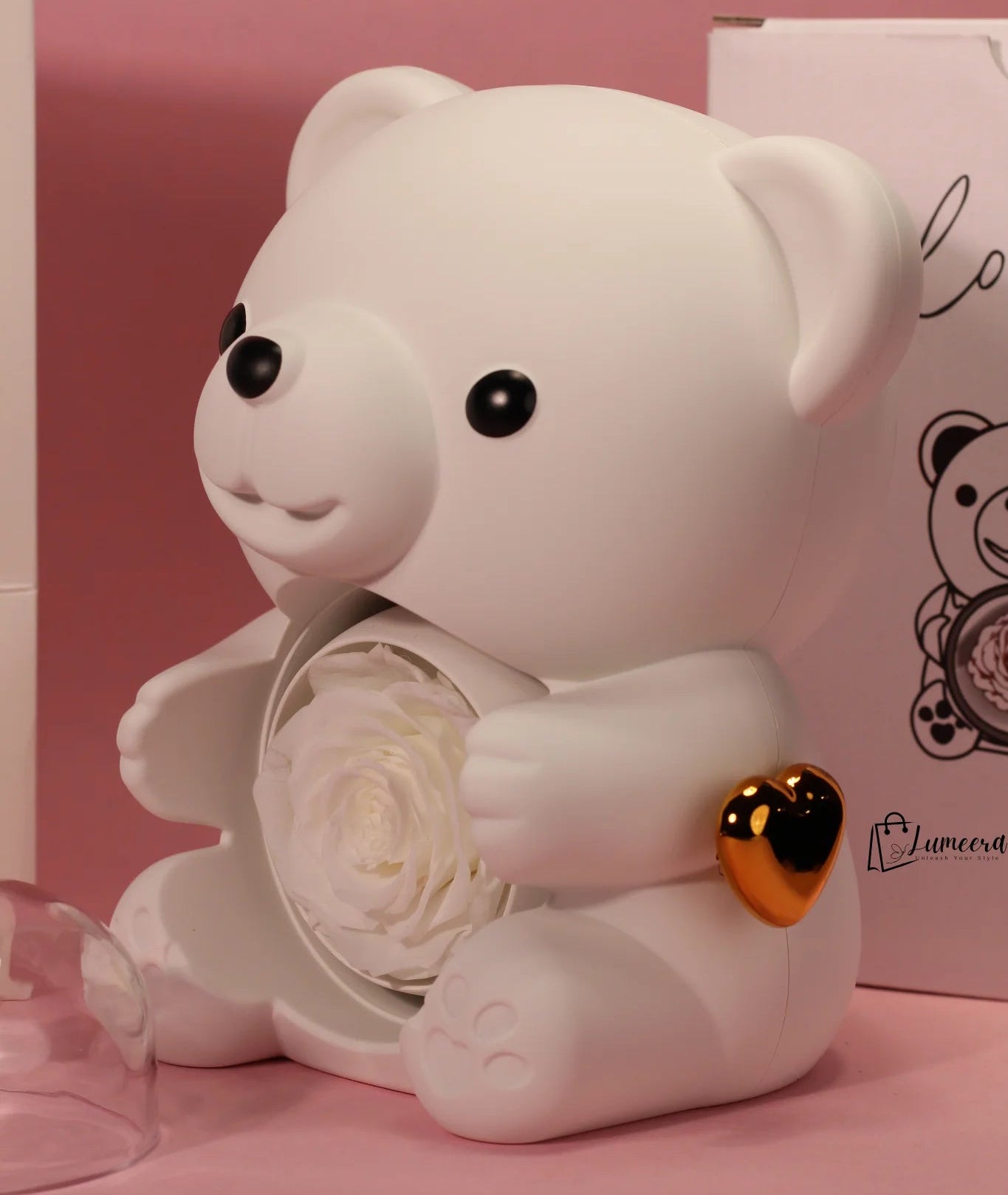Ethereal Glow Bear Preserved Flower Jewellery Gift Box