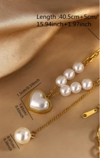 Golden Pearl Heart Pendant Necklace