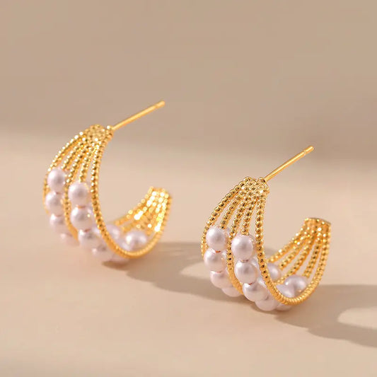 Golden Pearl Hoop Earrings