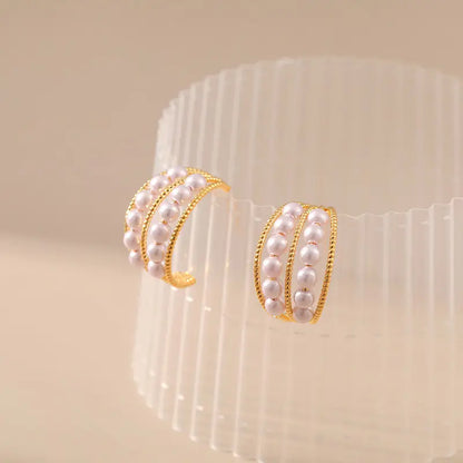Golden Pearl Hoop Earrings