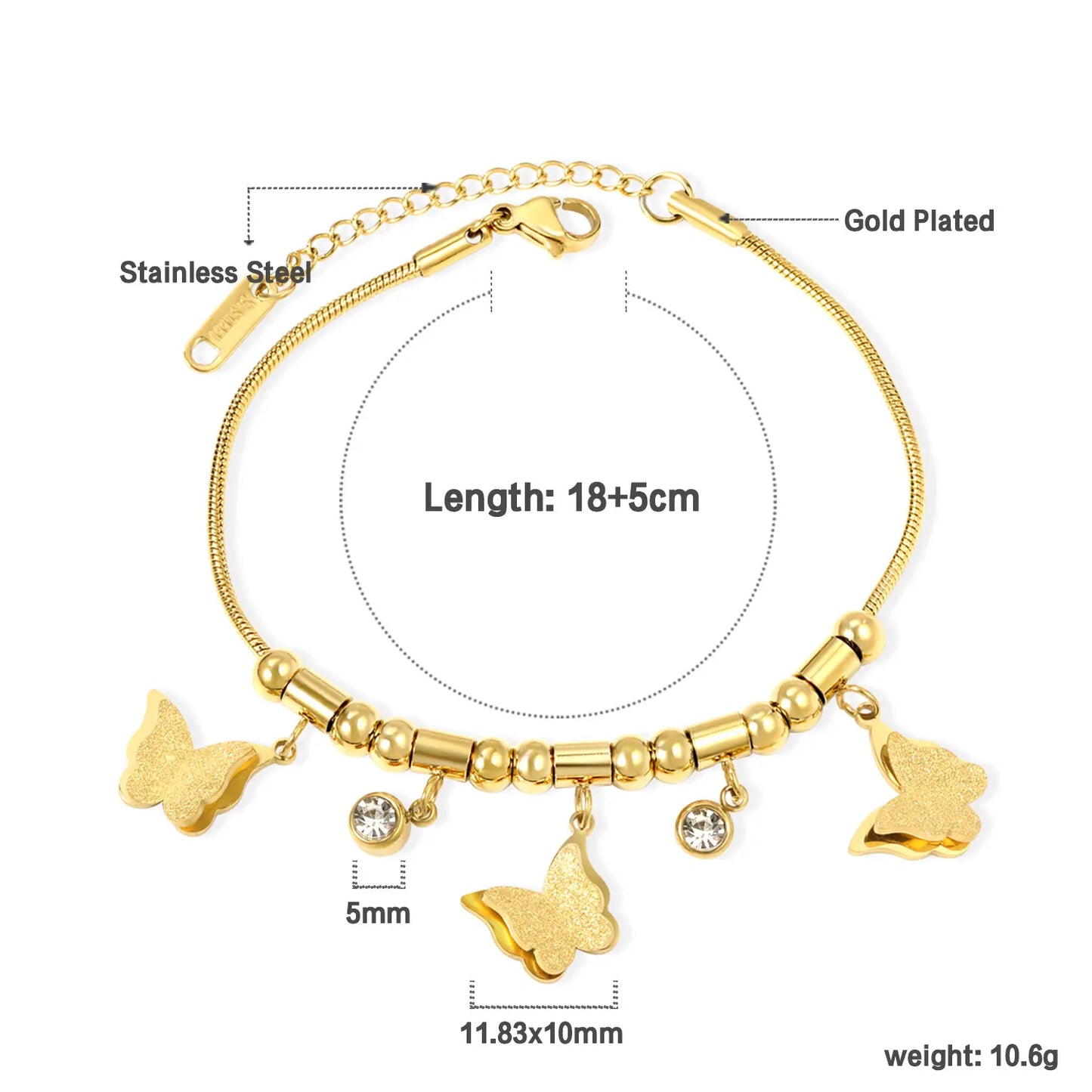 Golden Butterfly Charm Bracelet