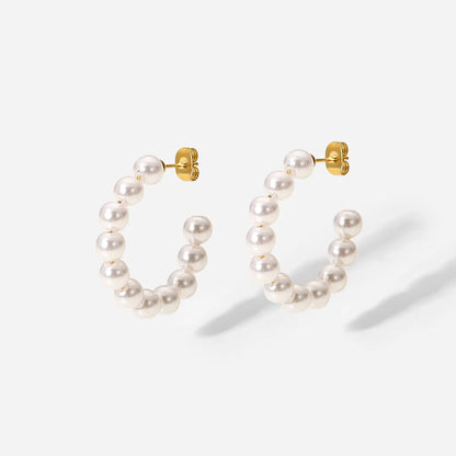 Pearl C-Shaped Hoops Earrings