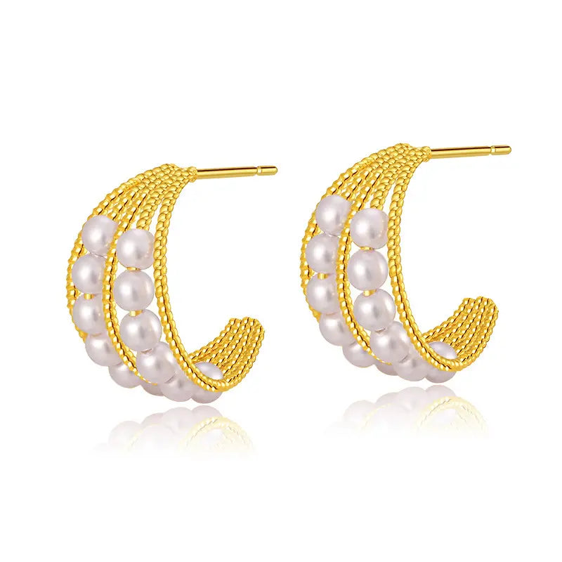 Golden Pearl Hoop Earrings