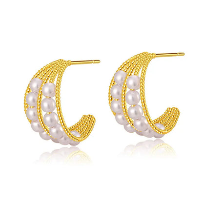 Golden Pearl Hoop Earrings