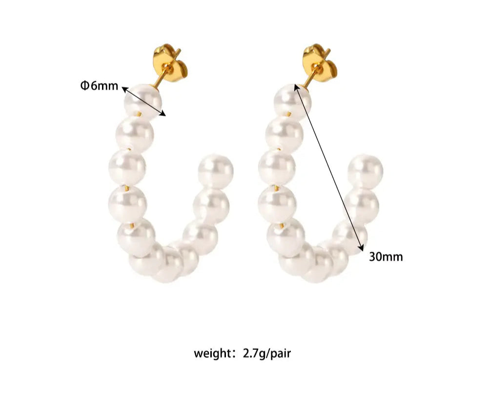 Pearl Luxe C Shaped Hoops Earrings