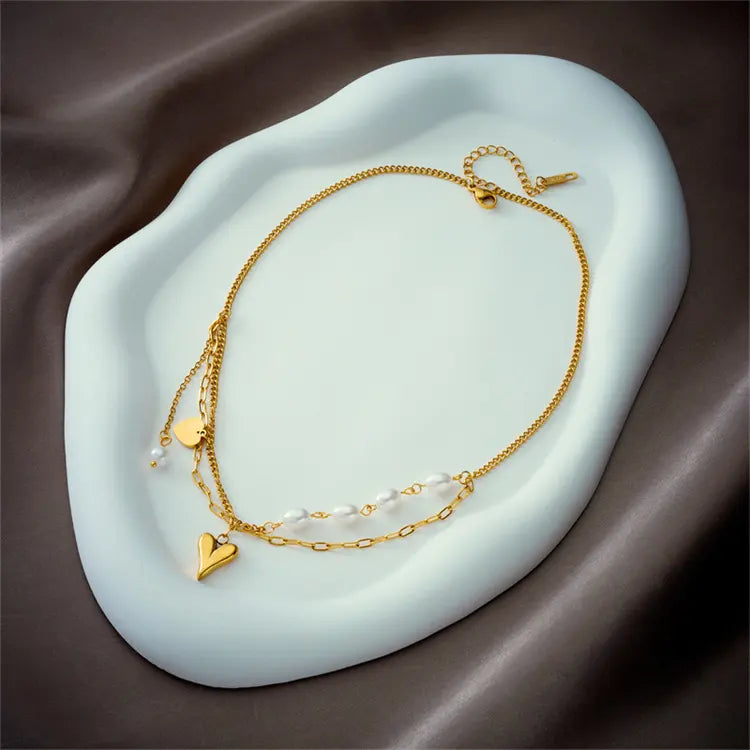 Golden Pearl Heart Necklace