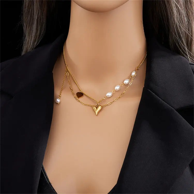 Golden Pearl Heart Necklace