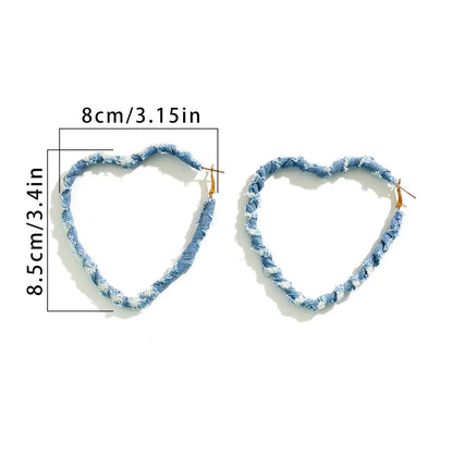 Denim Heartbeat  Hoops Earrings