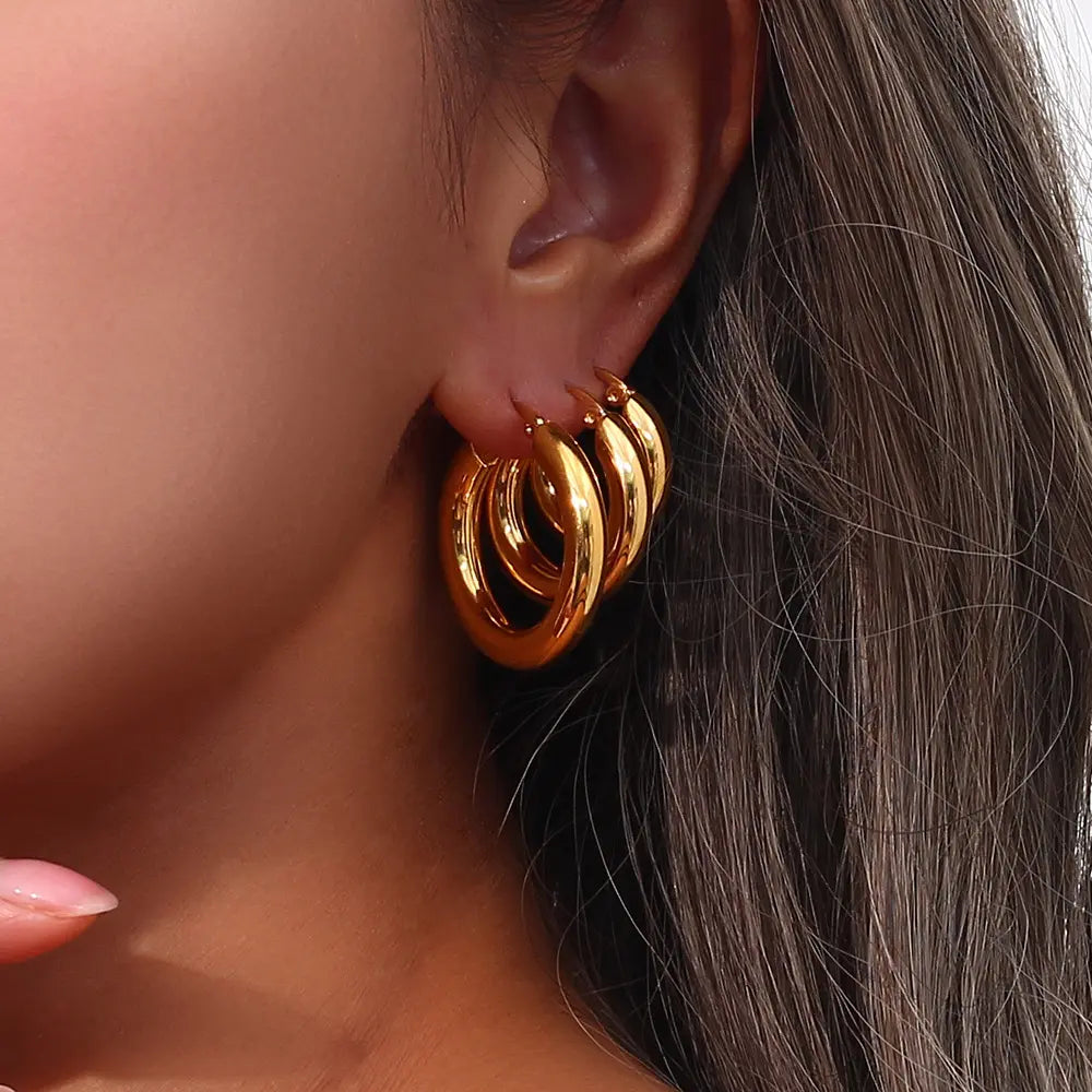 Golden Orbit Hoops Earrings