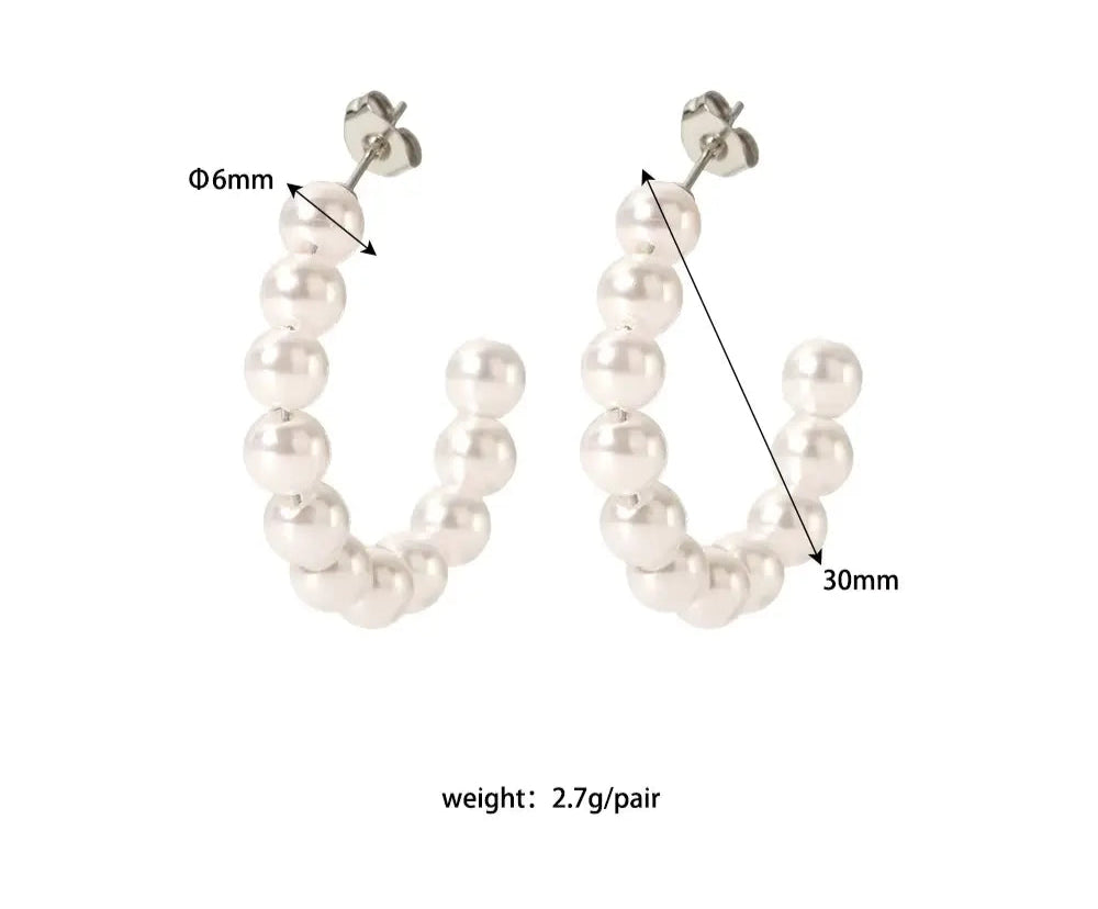 Pearl Luxe C Shaped Hoops Earrings