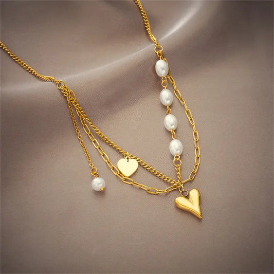 Golden Pearl Heart Necklace