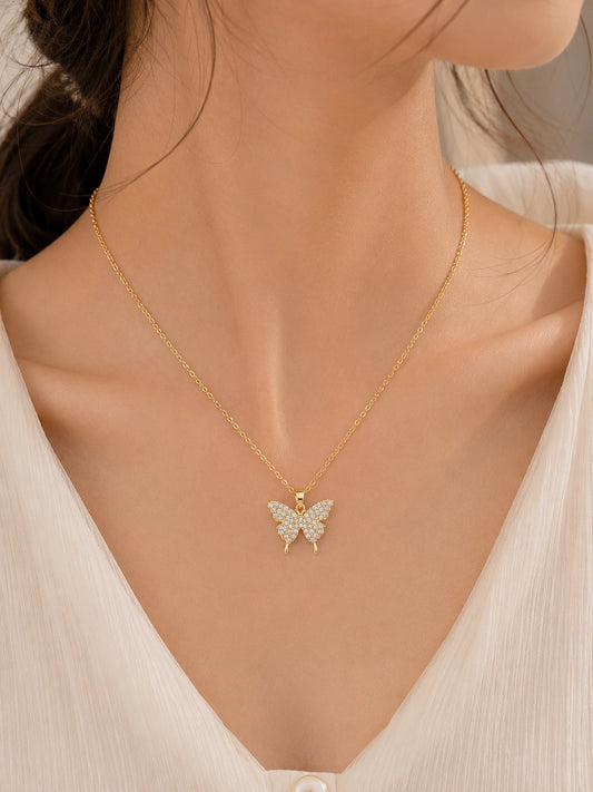 Golden Butterfly Zircon Pendant Necklace