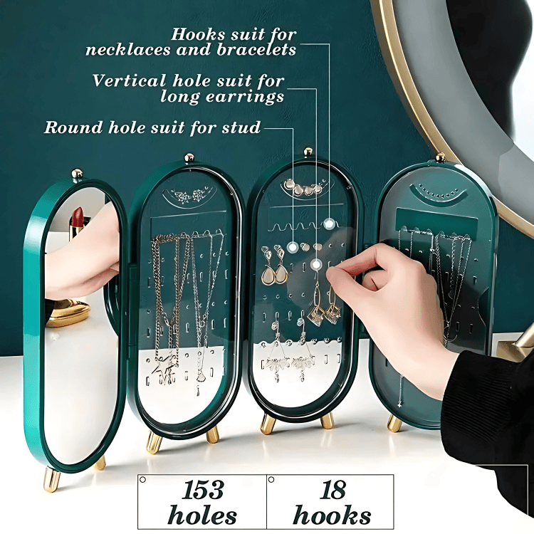 🎁 Jewellery Organiser with Mirror (Jewellery Not Included) - Green