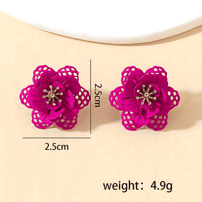 Pink Lacework Florals Studs Earrings