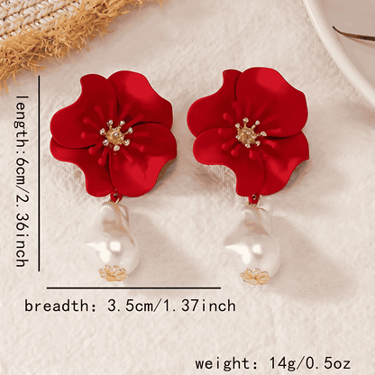 Scarlet Pearl Drop Earrings