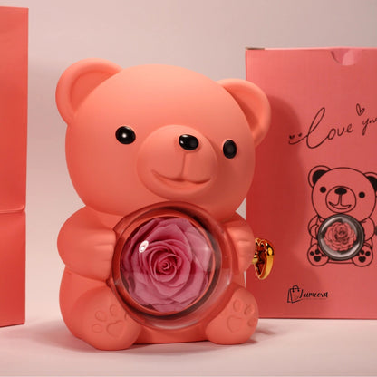 Love-a-lot Bear Preserved Flower Jewellery Gift Box ( Ring or Necklace not Included)