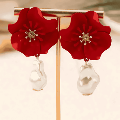 Scarlet Pearl Drop Earrings